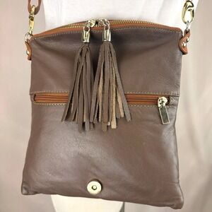 Vintage PONTI FIRENZE Brown Leather Crossbody Purse Bag Tassel Italy Travel